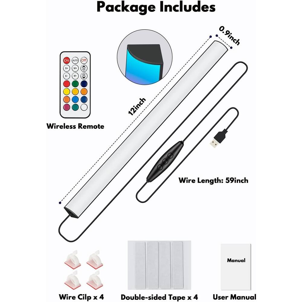Package Includes:
- 0.9 inch AUTO Off + M+ - M- Wireless Remote
- 12 inch Wire Length: 59 inch
- Wire Clip x 4
- Double-sided Tape x 4
- User Manual