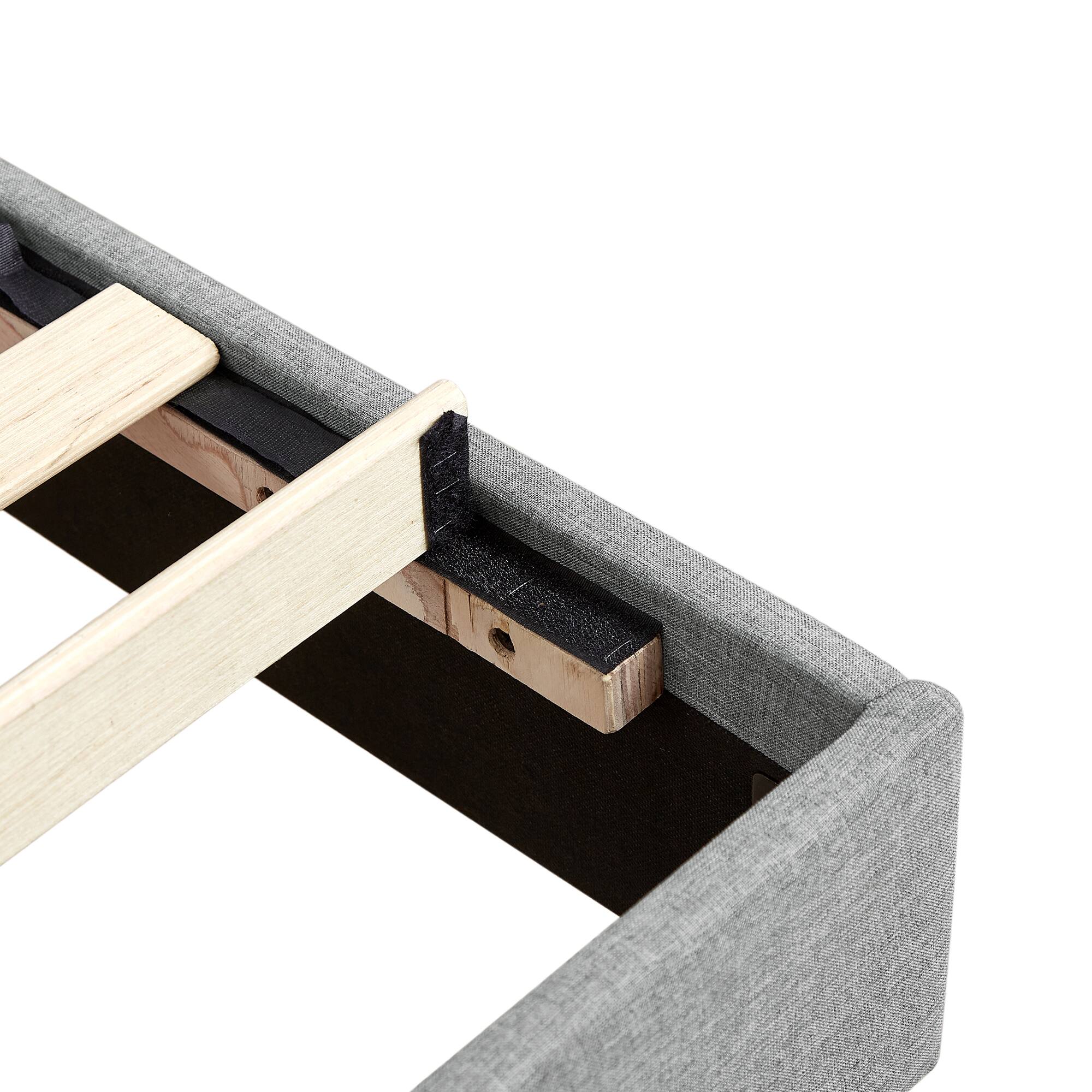 Alt View 2. Vecelo - Queen Bed Frame with Upholstered Headboard, Heavy Duty Wooden Bed Slats - Noiseless Platform Bed, No Box Spring Required - Grey.