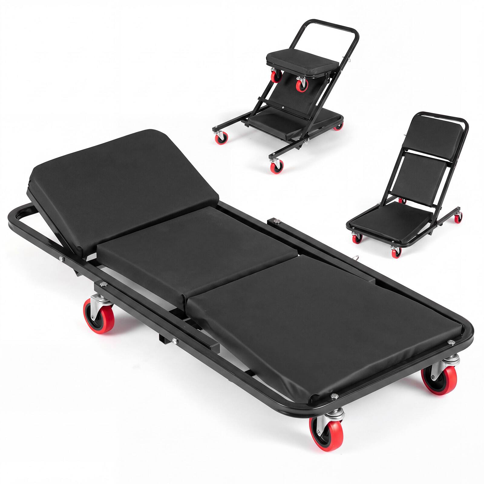 Costway - 41" Foldable Mechanic Creeper with 6 Wheels, Adjustable Low Profile Creeper - Black