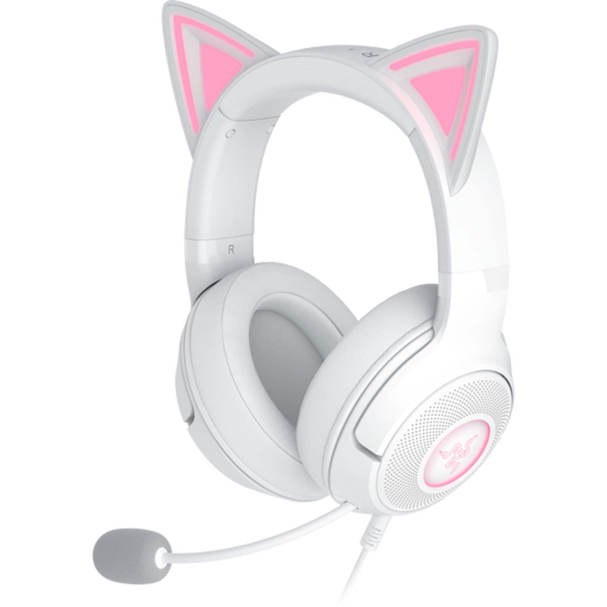Front. Razer - Kraken Kitty V2 Wired Over-the-Ear Gaming Headset for PC, Mac, Nintendo Switch, Steam Deck, Mobile, and Tablet - White.