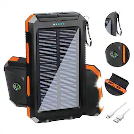 Luckbyte - 20000mAh Solar Power Bank - Waterproof Portable Charger with Dual USB Ports, LED Flashlight & Compass for Camping