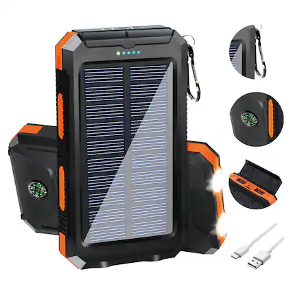Front. Luckbyte - 20000mAh Solar Power Bank - Waterproof Portable Charger with Dual USB Ports, LED Flashlight & Compass for Camping.