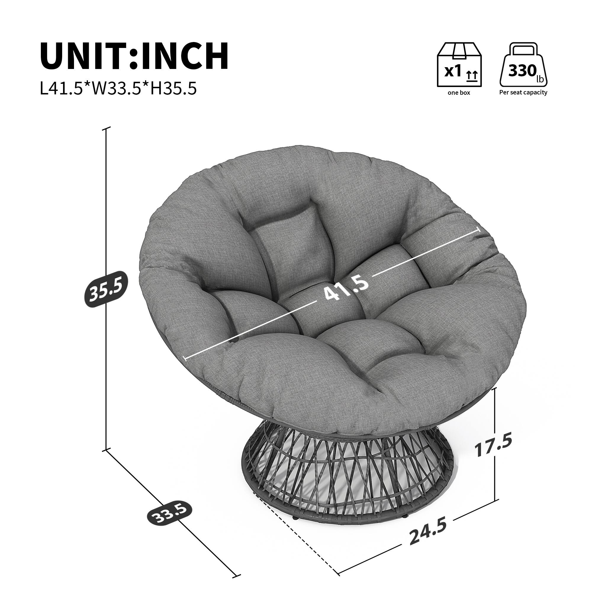 UNIT: INCH  
L41.5*W33.5*H35.5  

x1 one box  
330 lb Per seat capacity  

35.5  
41.5  
17.5  
33.5  
24.5