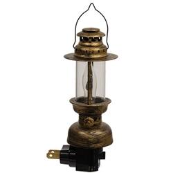Left. BreeBe - Distressed Bronze Finish Lantern Plug-In Nightlight w/1 W Flicker Bulb - Bronze.