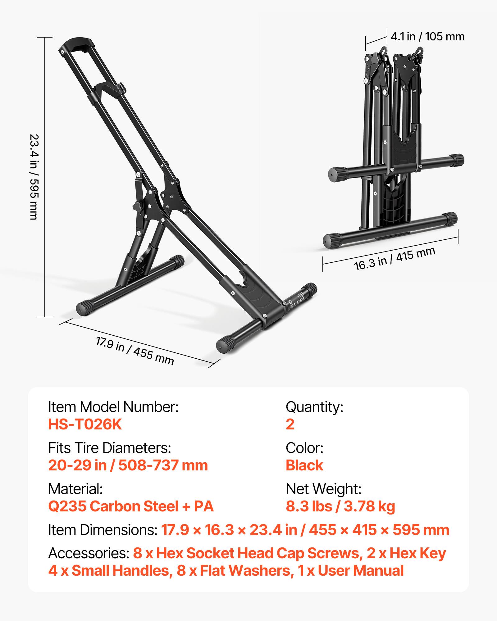 VEVOR Bike Stand 2 Pack, Foldable Freestanding Bike Storage Rack ...