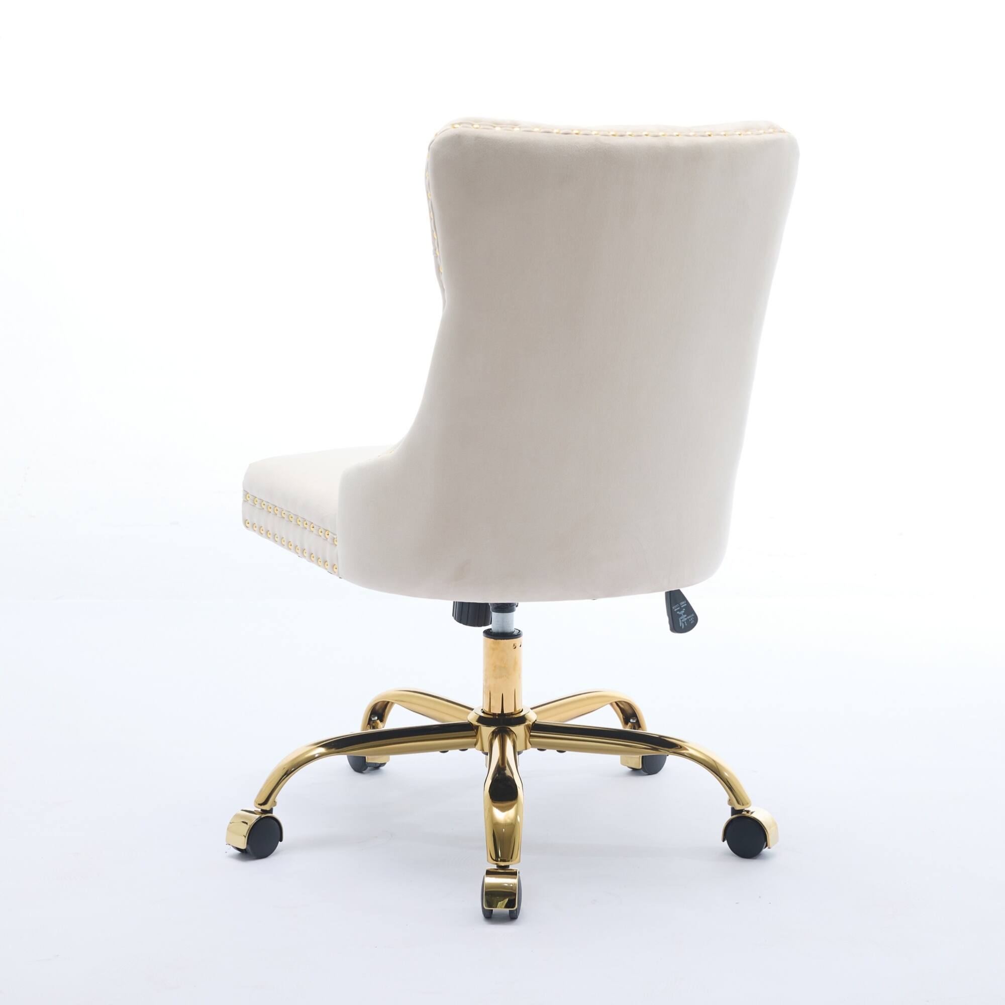 Alt View 2. GOODSILO - Modern Velvet Upholstered Office Chair with Tufted Button Design and Golden Metal Base for Home Workspace - Beige.