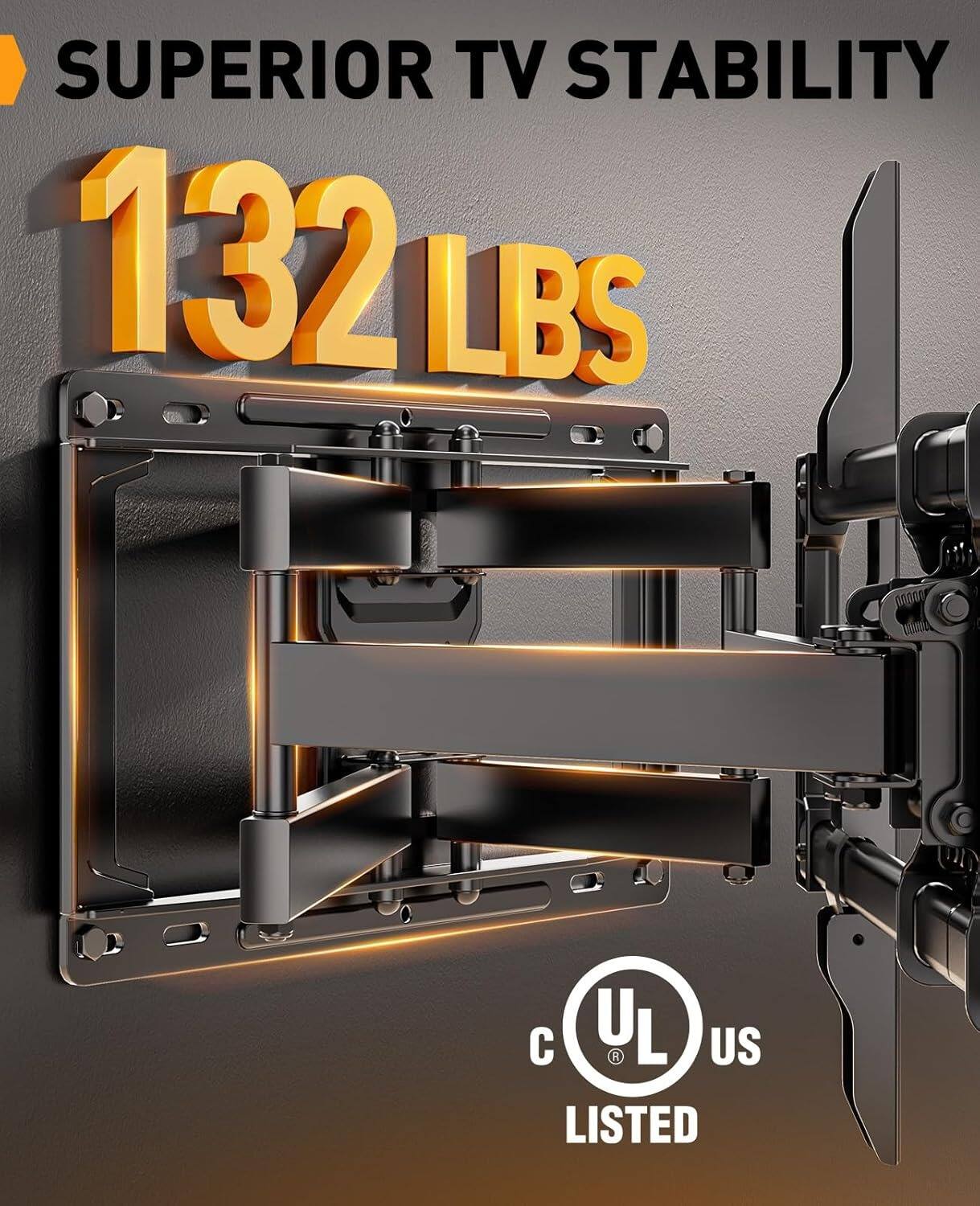 SUPERIOR TV STABILITY  
132 LBS  
UL US LISTED