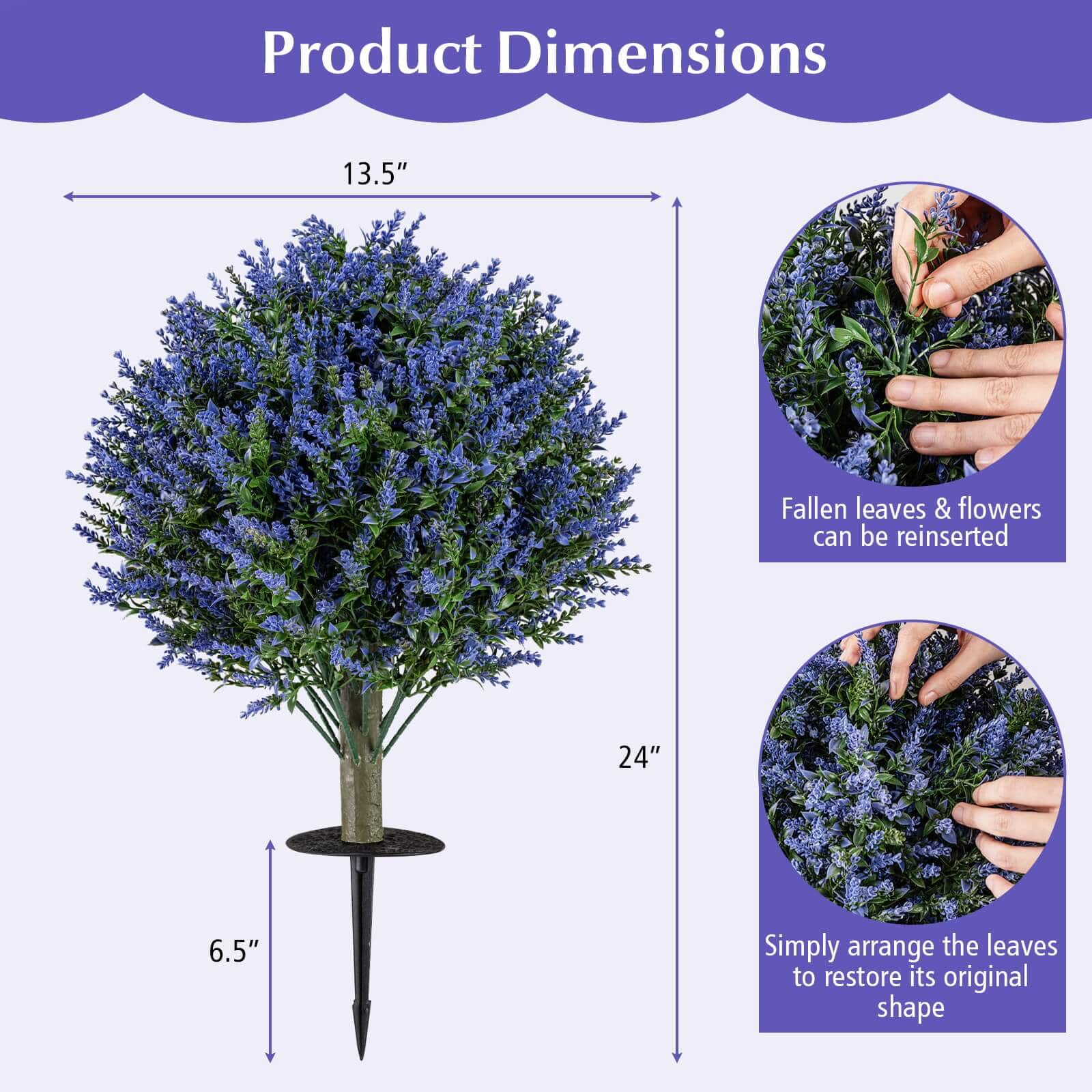 Costway 2 Pack Artificial Lavender Topiary Ball Trees, 24