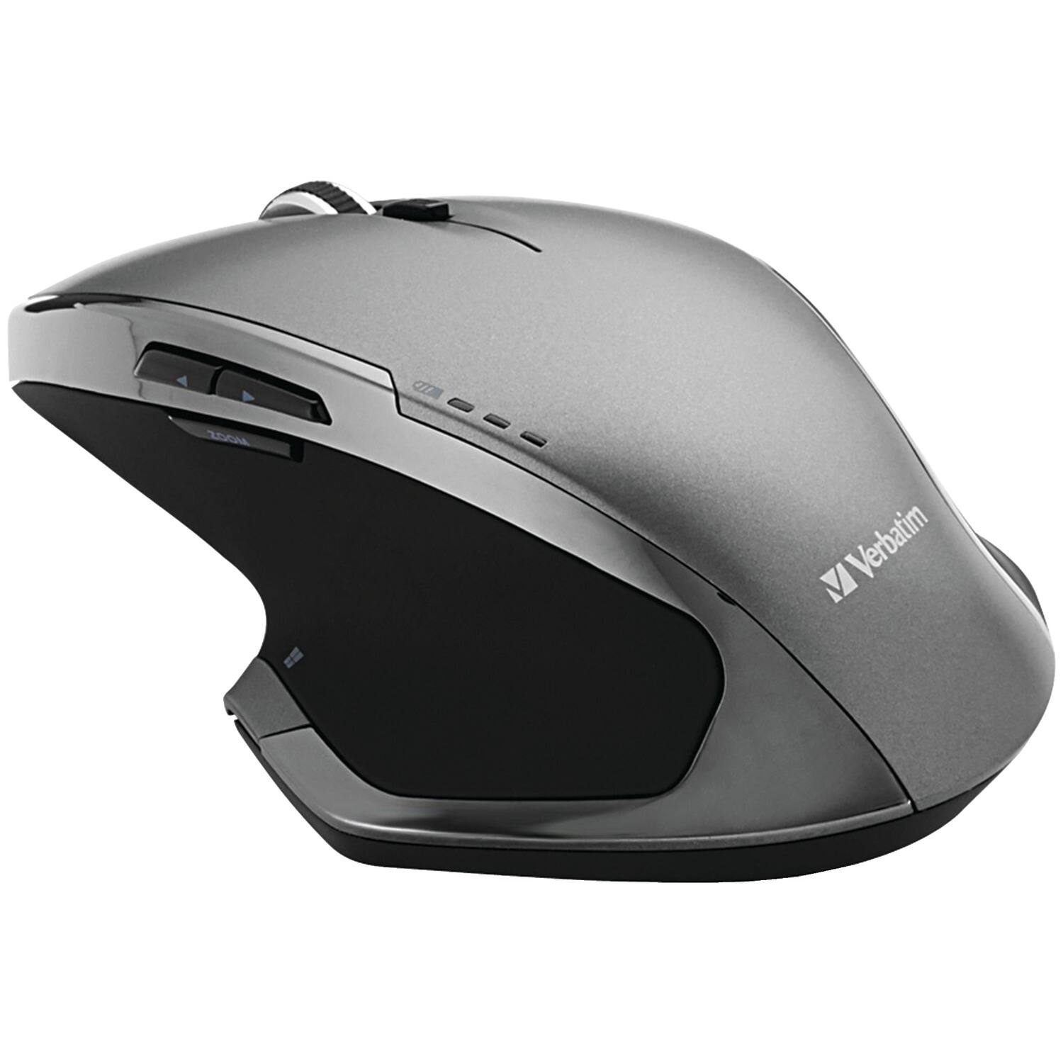 Verbatim - 98622 Cordless Deluxe Blue-led Computer Mouse, Ergonomic, 8 Buttons, 2.4 Ghz (graphite) - Wireless - Gray