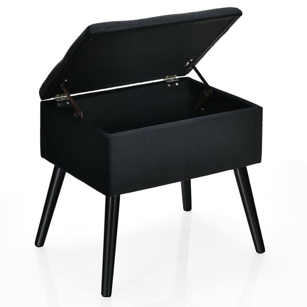 Back. Kadyn - Ottoman Bench,Ottoman Foot Rest Chair,Velvet Storage Ottoman with Solid Wood Legs for Living Room Bedroom - Black.