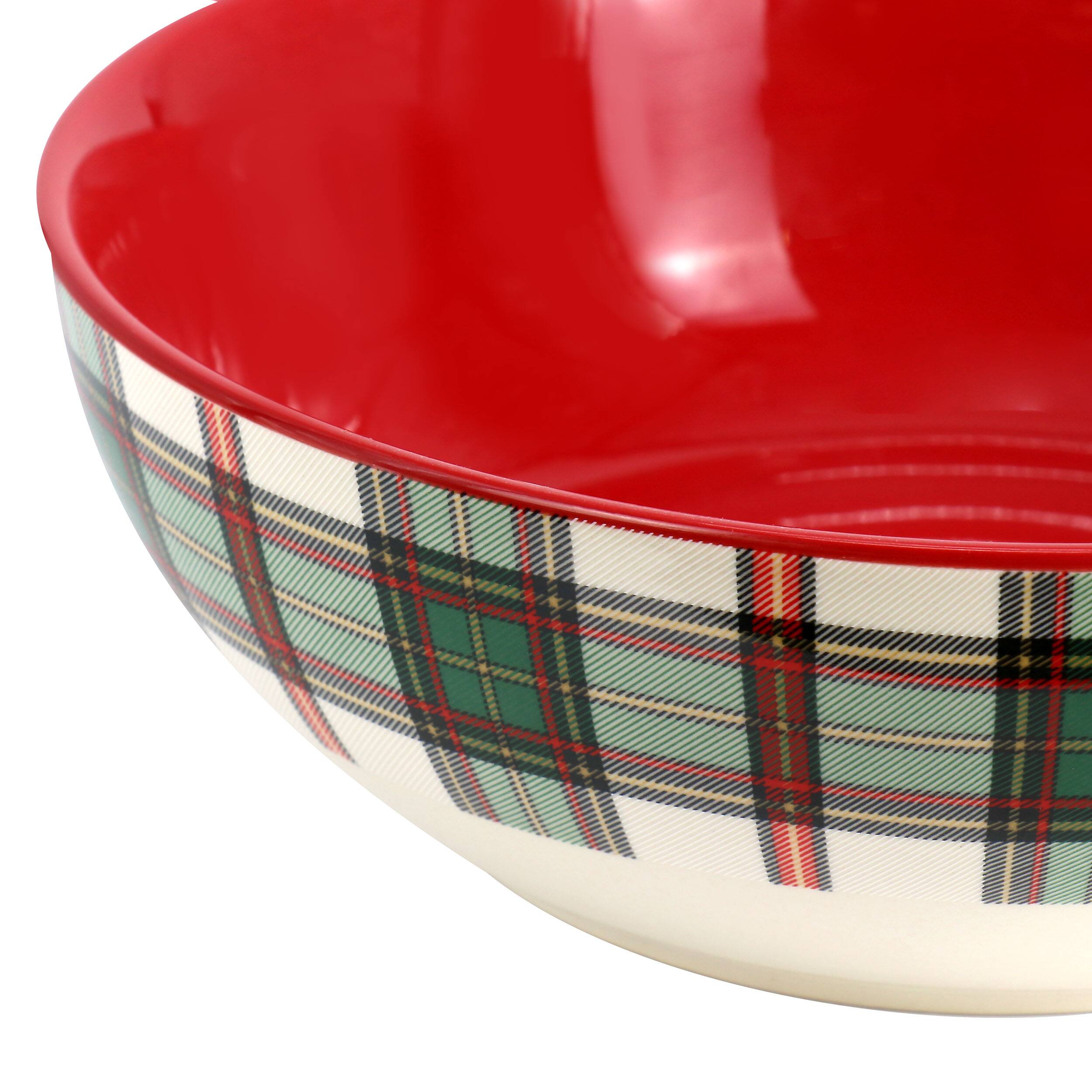 Alt View 3. Martha Stewart - Martha Stewart 8.6 Inch Holiday Plaid Stoneware Serving Bowl in Red - Red.
