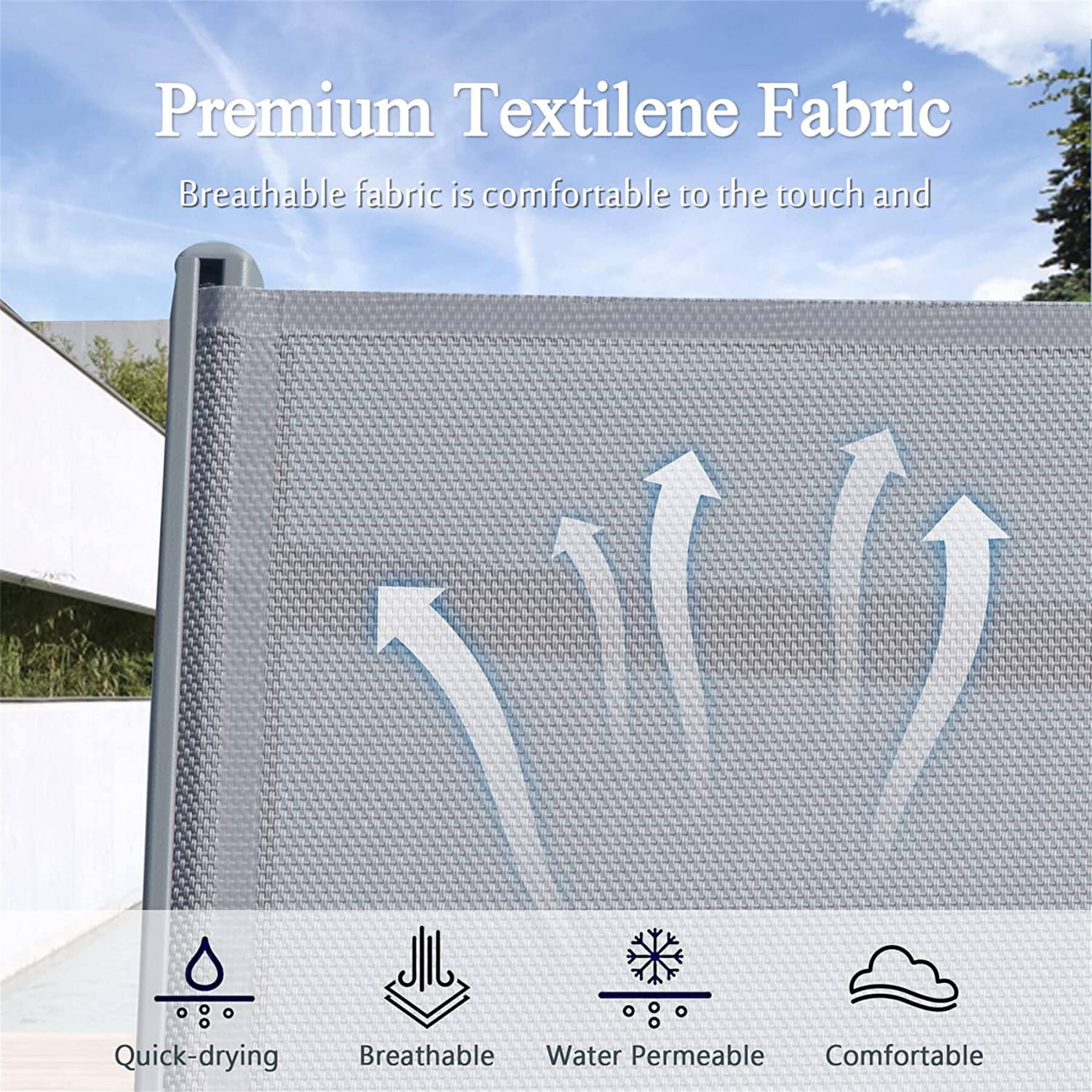 Premium Textilene Fabric

Breathable fabric is comfortable to the touch and

- Quick-drying
- Breathable
- Water Permeable
- Comfortable
