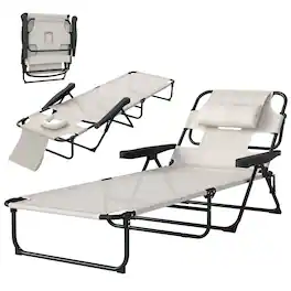 Outsunny - Lounge Chair w/ Reclining Back - Cream White