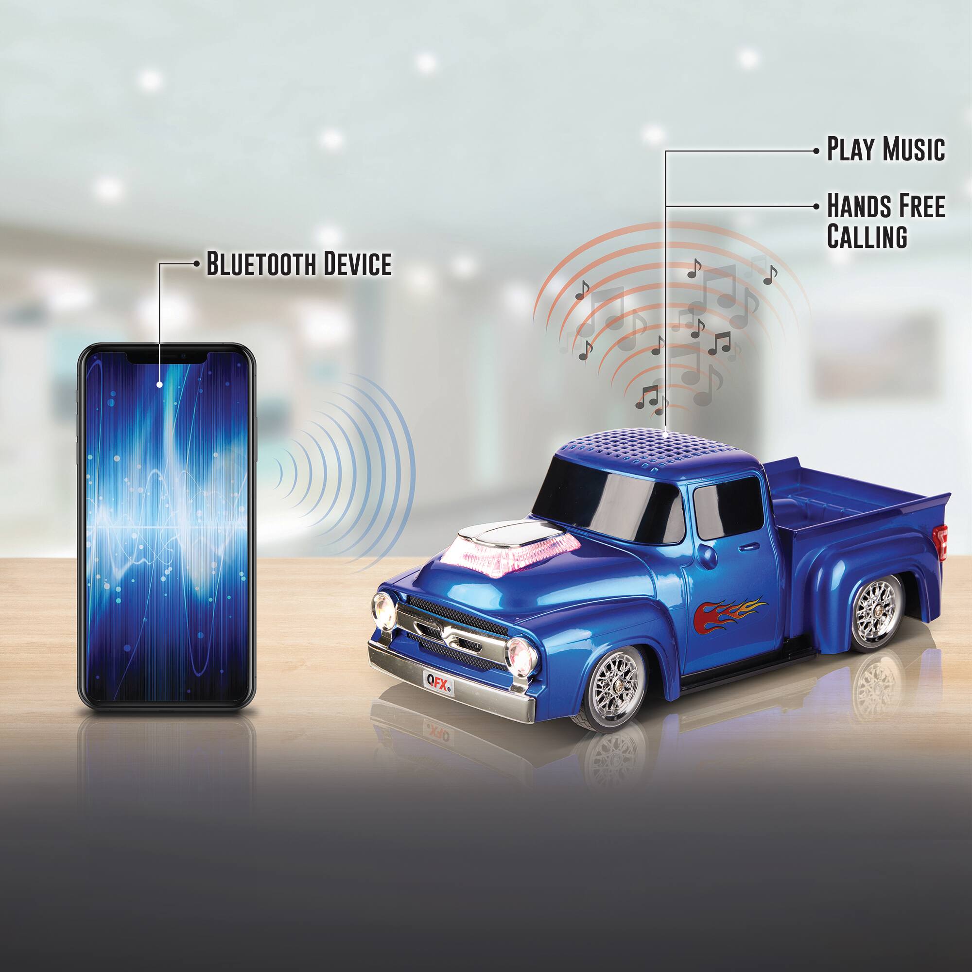 Alt View 11. QFX - Retro Truck Portable Bluetooth Speaker with Bass Radiator and LED Lights - Blue.