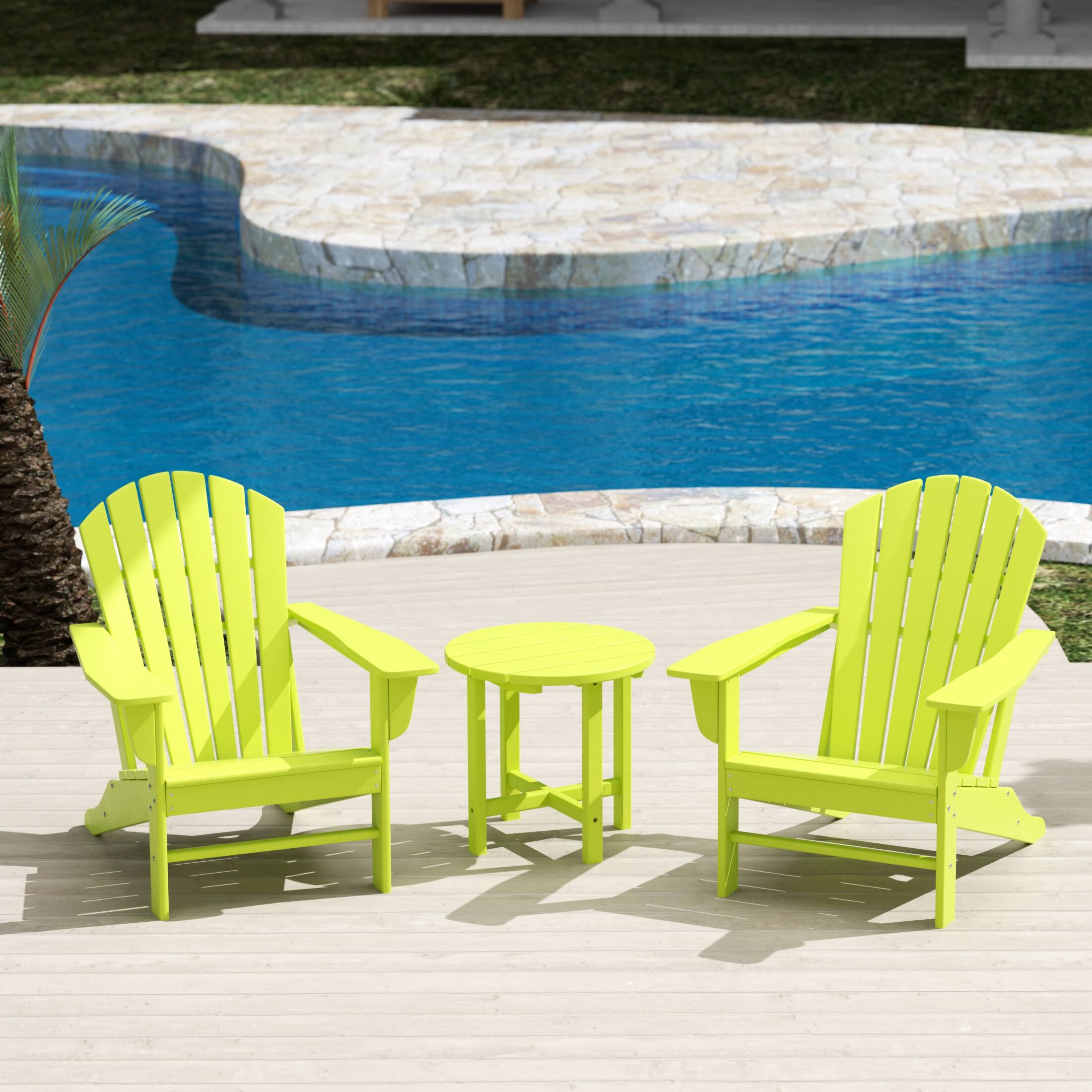 Angle. WestinTrends - WestinTrends Dylan 3-Piece Outdoor Adirondack Chair with Side Table Set - Lime.