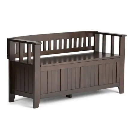 Front. Simpli Home - Acadian solid wood 48 inch Wide Transitional Entryway Storage Bench - Brunette Brown.