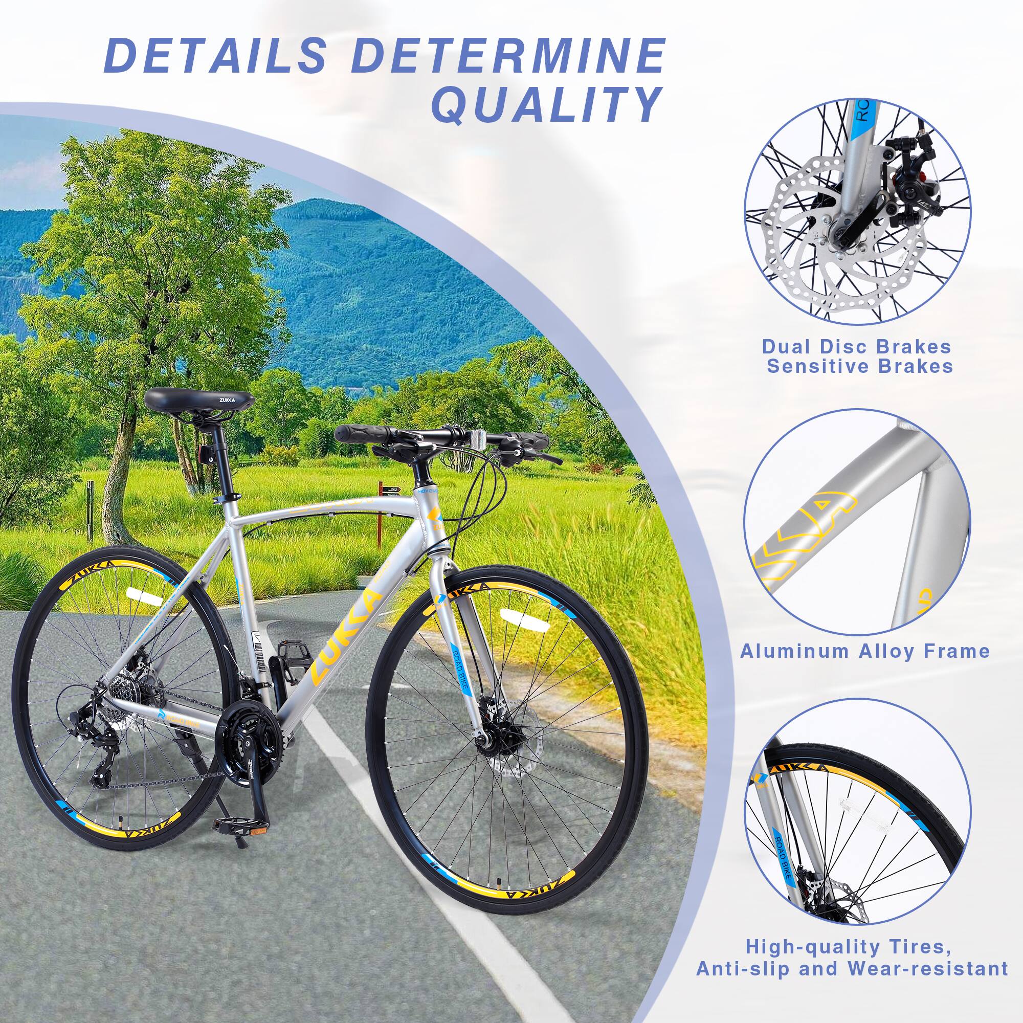 DETAILS DETERMINE QUALITY

- Dual Disc Brakes
- Sensitive Brakes
- Aluminum Alloy Frame
- High-quality Tires, Anti-slip and Wear-resistant