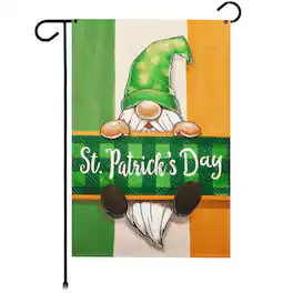 G128 - Happy St. Patrick's Day Gnome Garden Flag 12x18 in Double-Sided - Green, Orange, White