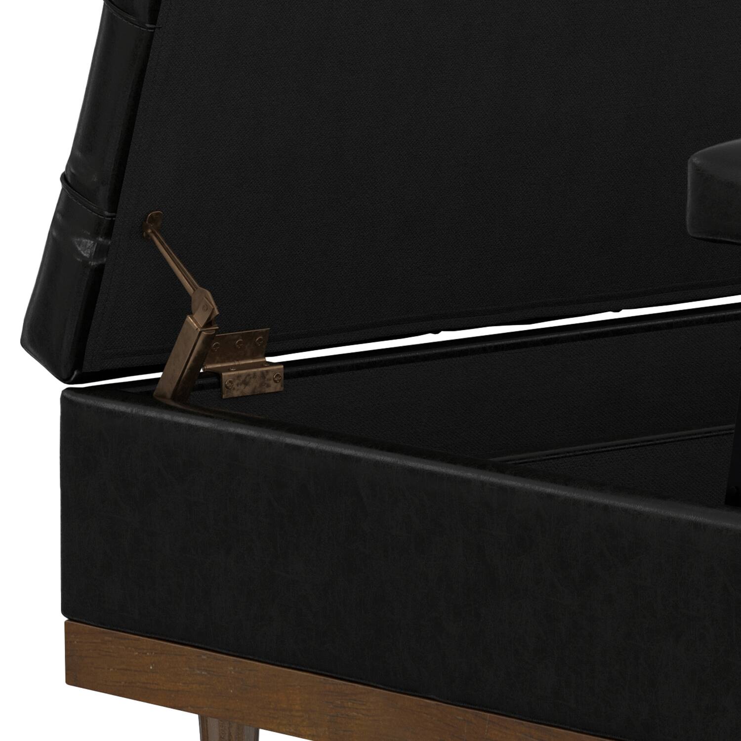 Alt View 6. Simpli Home - Mariah 36 inch Contemporary Rectangle Lift Top Table Storage Ottoman in Midnight Black PU Black faux leather, Assembled - Midnight Black.