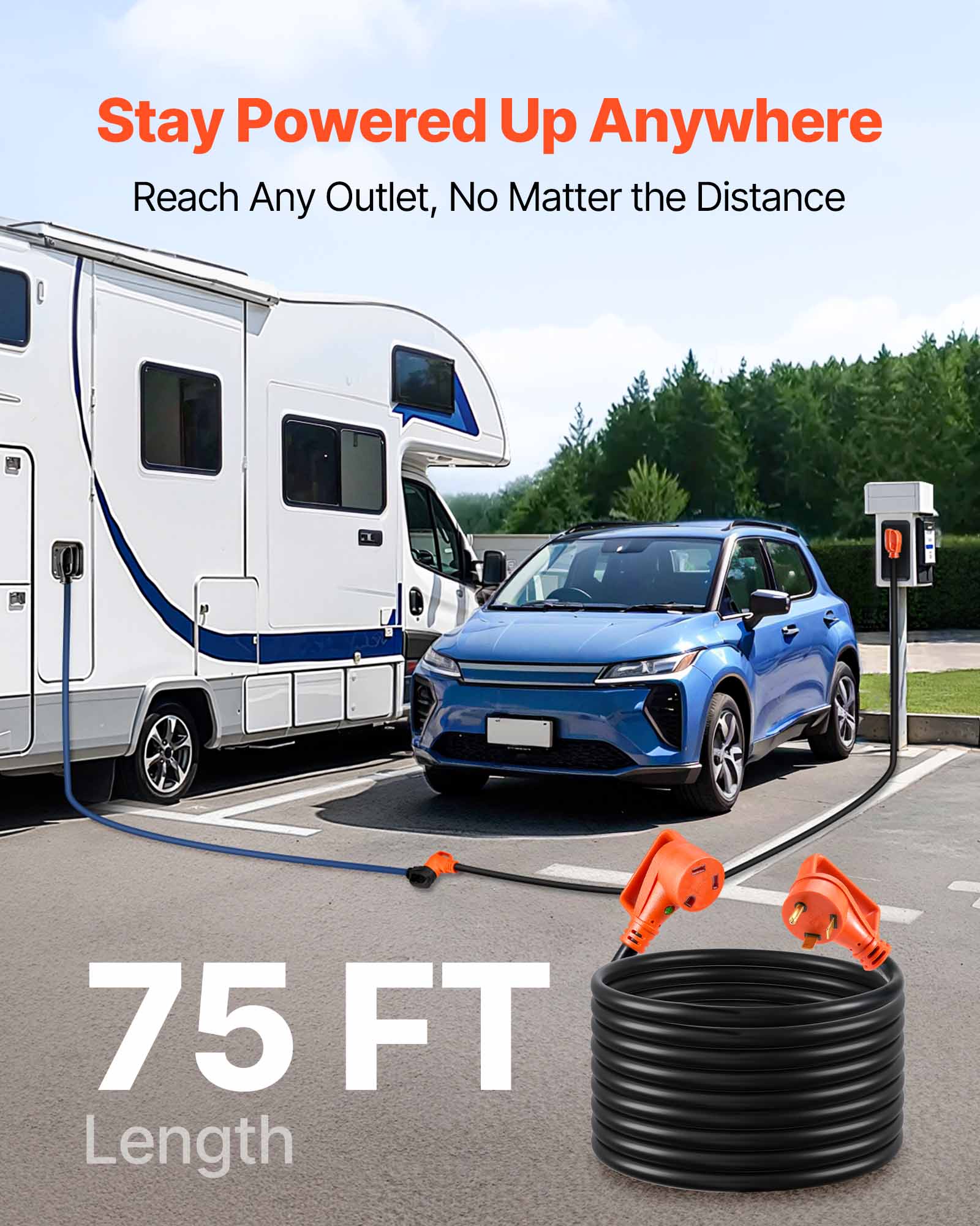 Stay Powered Up Anywhere, Reach Any Outlet, No Matter the Distance, 75 FT Length