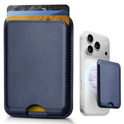 Front. Topteng - Magnetic MagSafe Wallet-3 Card Holder with RFID Protection,Magnetic Ring,Vegan Leather,Compatible with iPhone & Samsung - Dark Blue.