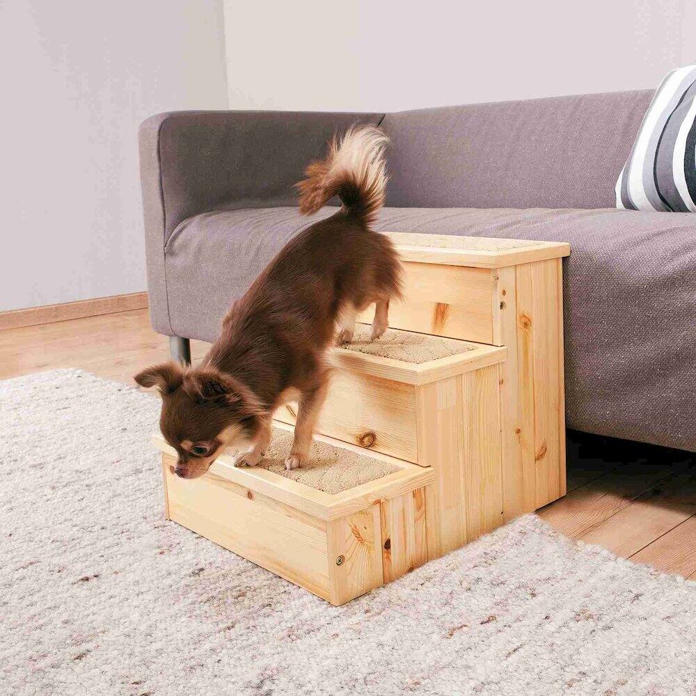 Left. TRIXIE - 3-Step Wooden Pet Stairs with Storage & Non-Slip Pads, Natural - Natural.