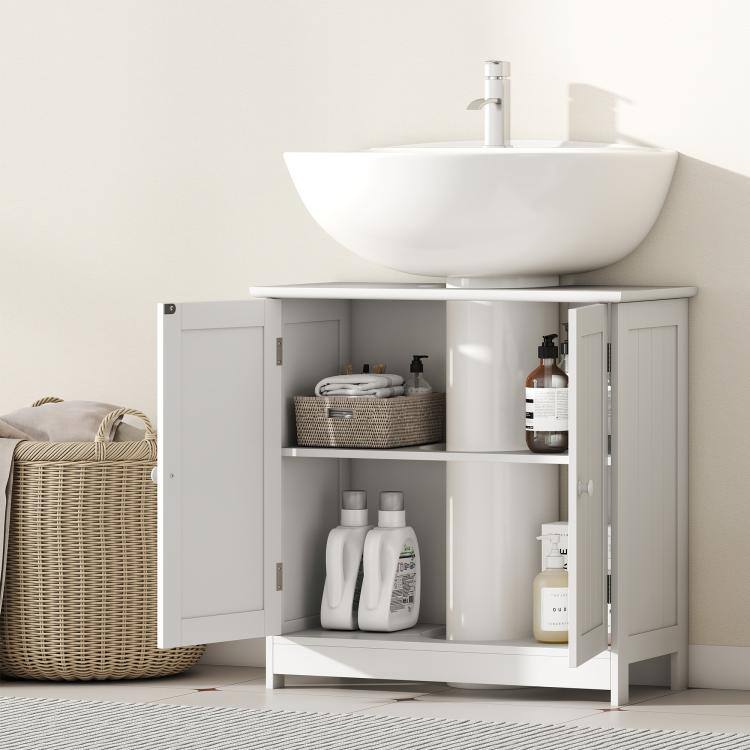 Alt View 7. PULUZ - 24 inch Under Sink Storage Cabinet with 2 Doors and Shelves, Pedestal Sink Bathroom Vanity Furniture - White.