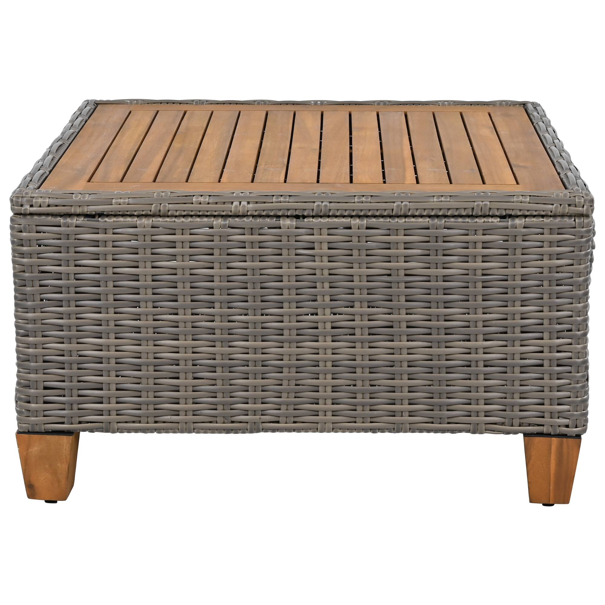 Alt View 1. Mondawe - 8-Piece Wicker Conversation Set with Swivel Rocking Chairs and Acacia Storage Table - Beige+Brown.