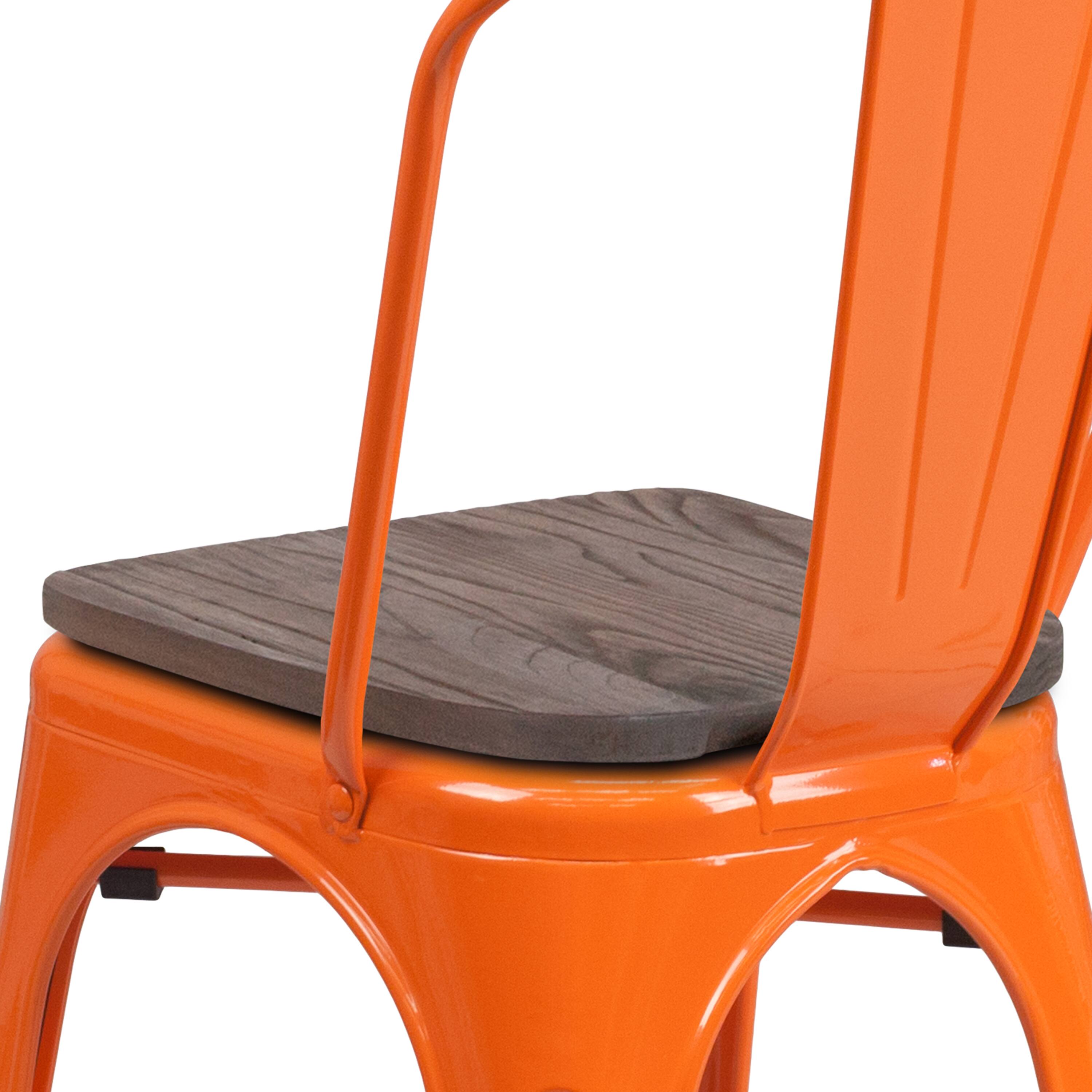 Alt View 9. Emma + Oliver - Colorful Metal Stackable Dining Chair with Wood Seat - Orange.