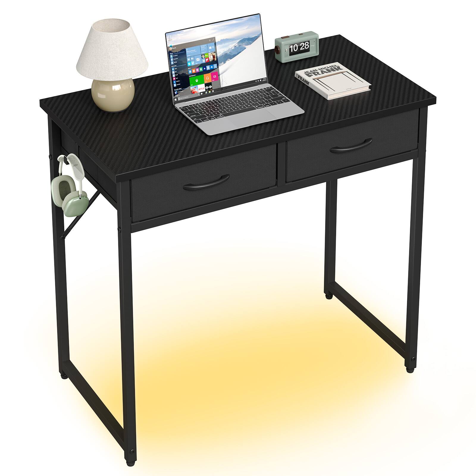 Alt View 4. Pinmoco - Pinmoco - 32 Inch LED Writing Desk Office Desk Computer Desk Kids Study Desk Vanity Desk with RGB Lights & Smart Storage - Carbon Fiber Black.