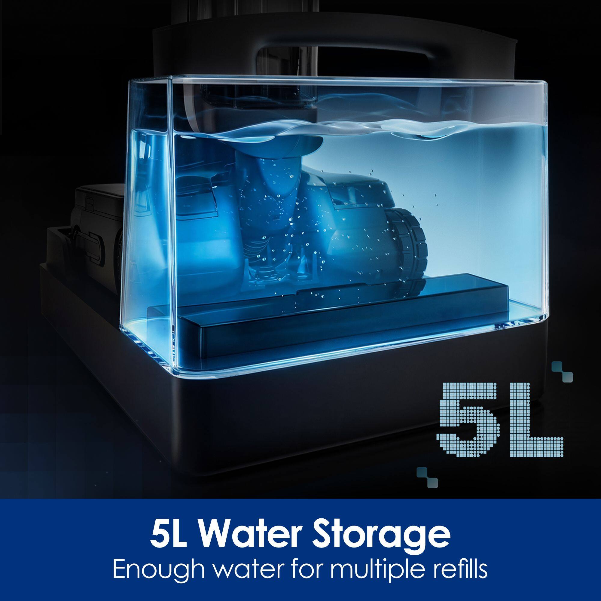 5L Water Storage  
Enough water for multiple refills