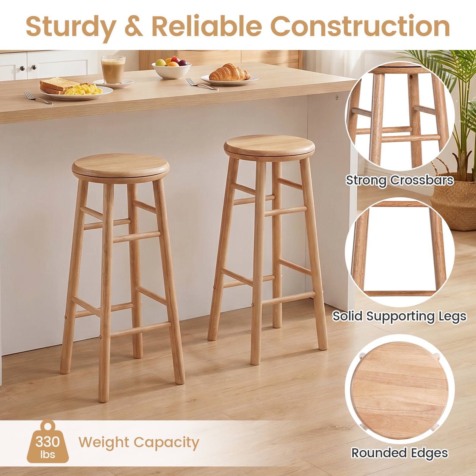 Sturdy & Reliable Construction  
Strong Crossbars  
Solid Supporting Legs  
330 Weight Capacity lbs  
Rounded Edges