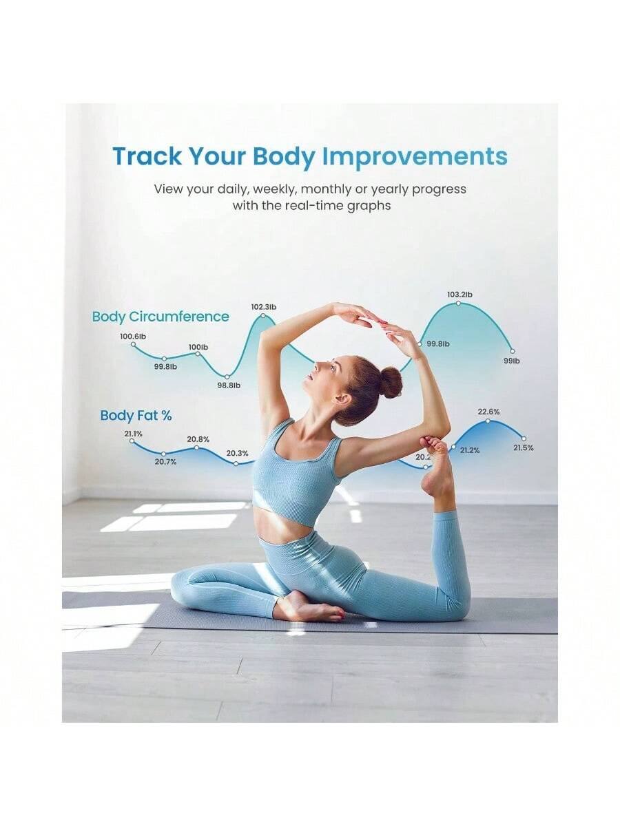 Track Your Body Improvements  
View your daily, weekly, monthly or yearly progress with the real-time graphs  

Body Circumference  
102.3lb  
100.6lb  
100lb  
103.2lb  
99.8lb  
99lb  
98.8lb  

Body Fat %  
21.1%  
20.8%  
20.7%  
20.3%  
20.2%  
22.6%  
21.2%  
21.5%