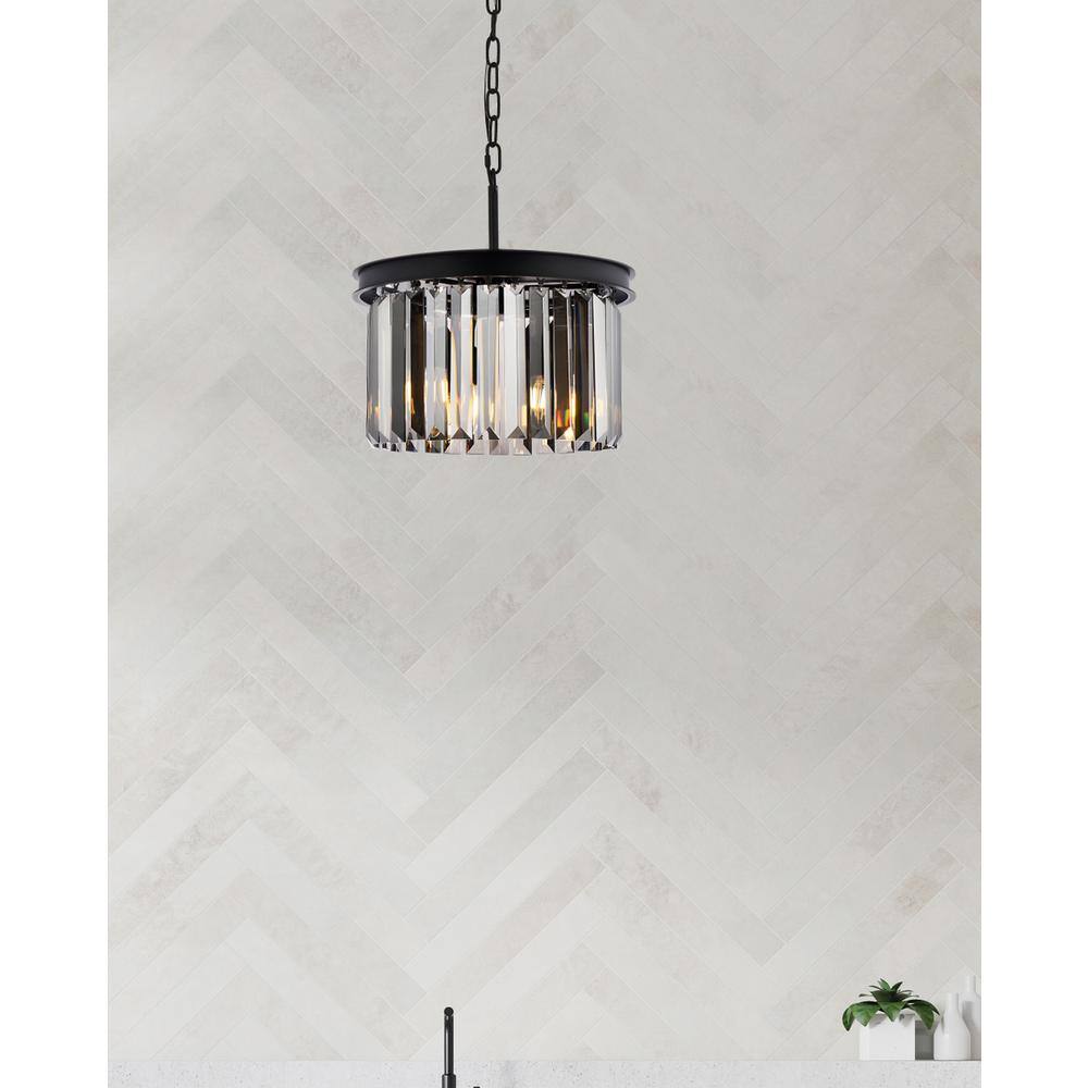 Alt View 1. Urban Classic - Sydney 3 light Matte Black Pendant Silver Shade (Grey) Royal Cut Crystal - Matte Black.
