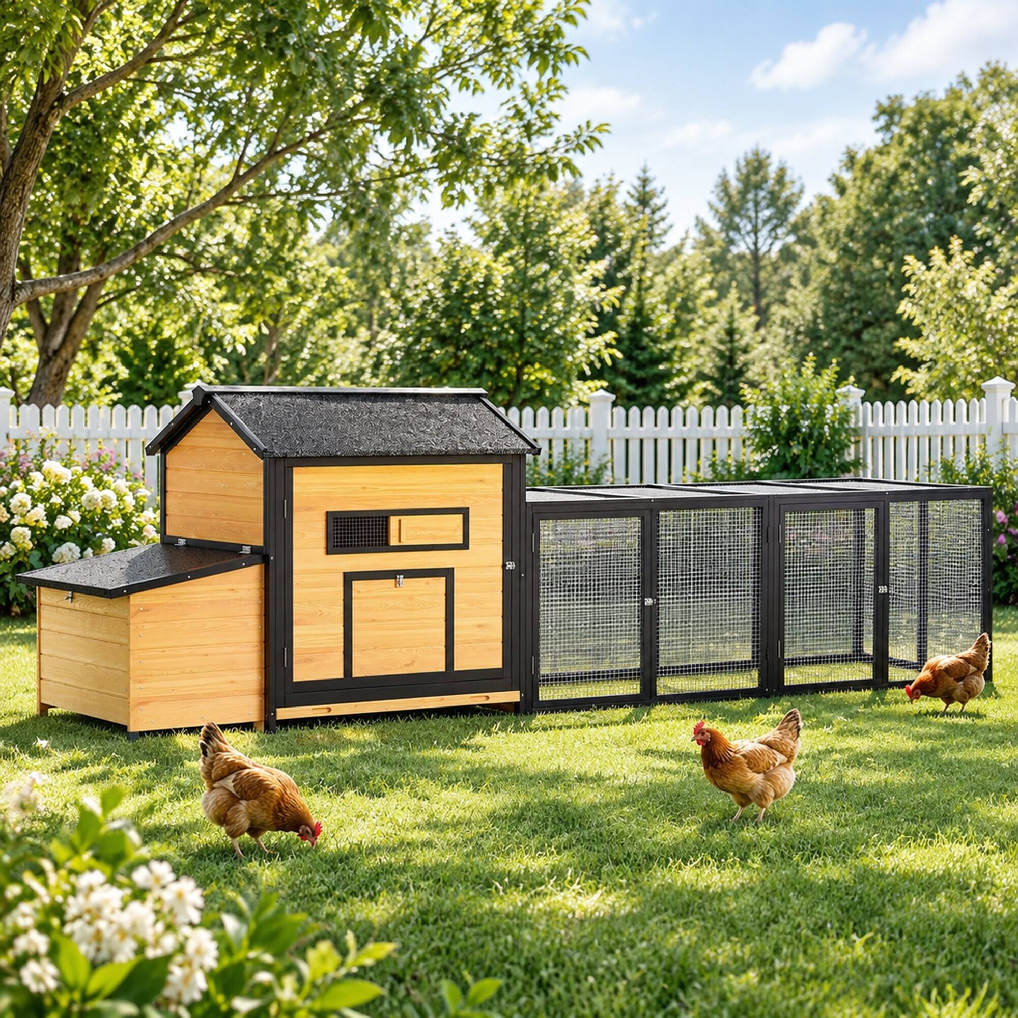 Alt View 2. RYHNUYNE - 114 in Wooden, Run, Box, 19.6 sq ft Poultry House for 2-3 Hens.