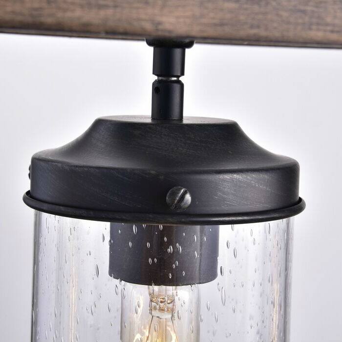 Alt View 1. Hivvago - 4 Light Adjustable Dimmable Rectangle Chandelier with Wrought Iron Accents - Rustic Brown, Black.