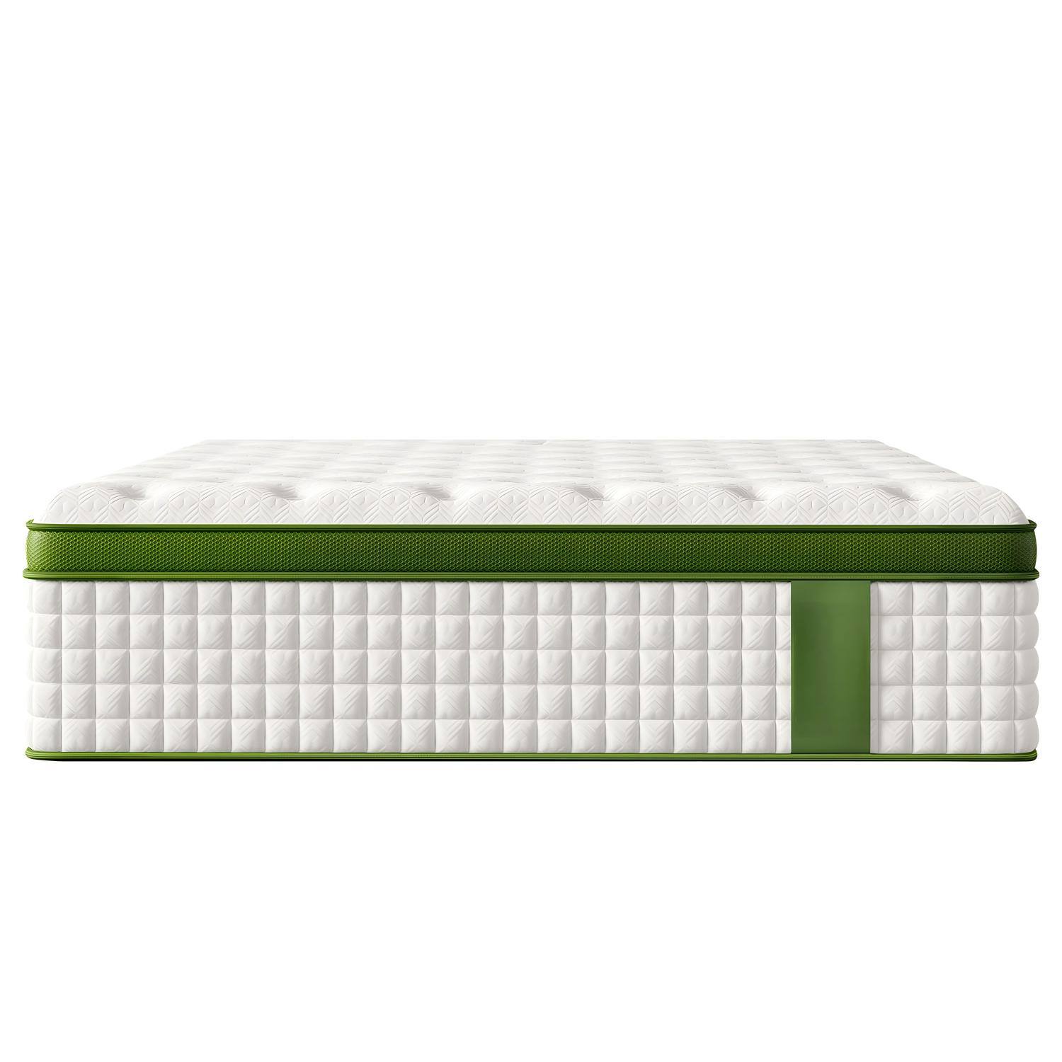 Front. Ecooso - 12" Queen Hybrid Mattress in a Box, Gel Memory Foam + Pocket Coils, Pressure Relief, Motion Isolation - Green.