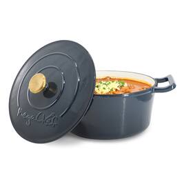 MegaChef - 5.3 Quarts Round Enameled Cast Iron Casserole with Self Basting Lid - Gradient Dark Blue