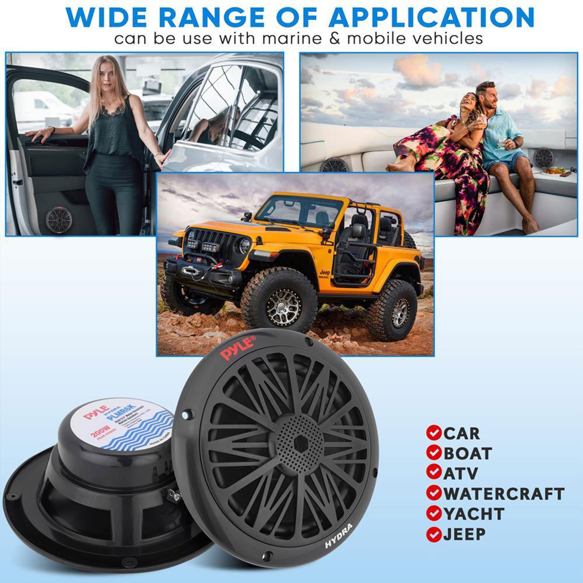 WIDE RANGE OF APPLICATION can be used with marine & mobile vehicles. It is suitable for CAR, BOAT, ATV, WATERCRAFT, YACHT, and JEEP.