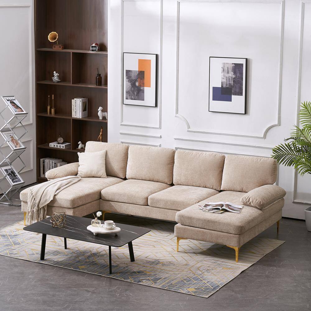 Alt View 4. Winado - 4 Seater U Shape Sectional Sofa Set with Two Chaise Living Room Furniture Couch - Camel.