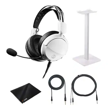 Front. Audio-Technica - Audio-Technica ATH-GL3 Hi-Fi Closed-Back Gaming Headset (White) + Headset Stand - White.