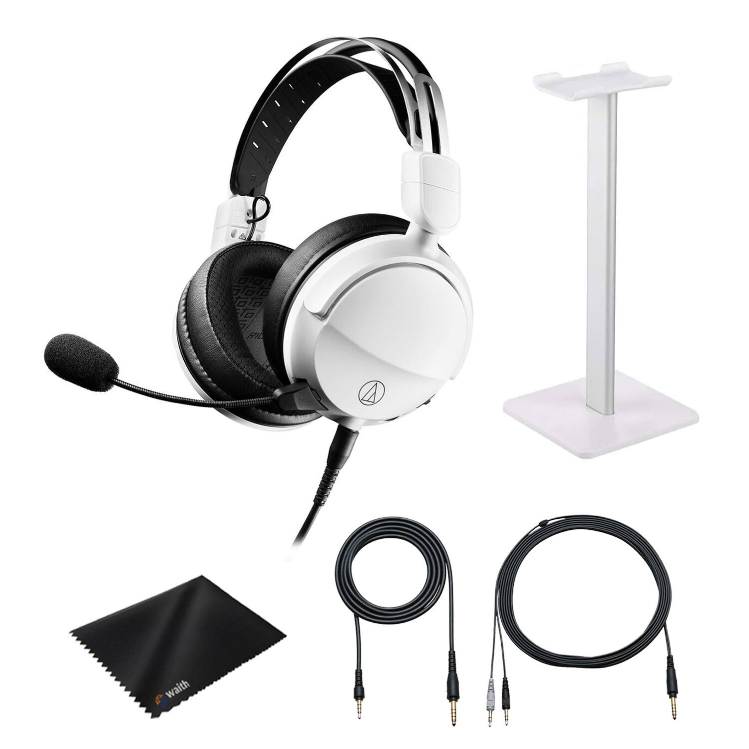 Front. Audio-Technica - Audio-Technica ATH-GL3 Hi-Fi Closed-Back Gaming Headset (White) + Headset Stand - White.