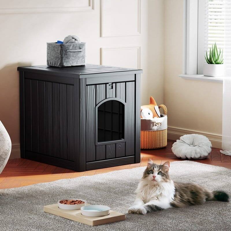 Alt View 3. Yardgrace - Outdoor Pet House Weatherproof Resin for Outdoor Pets, Durable Insulated Shelter for Garden Patio - Black.