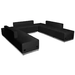 Flash Furniture - HERCULES Alon Series 7-Piece Modular Reception Guest Chair Set, LeatherSoft, 102.5"W x 102.5"D, Model ZB-803-660-SET-BK - Black