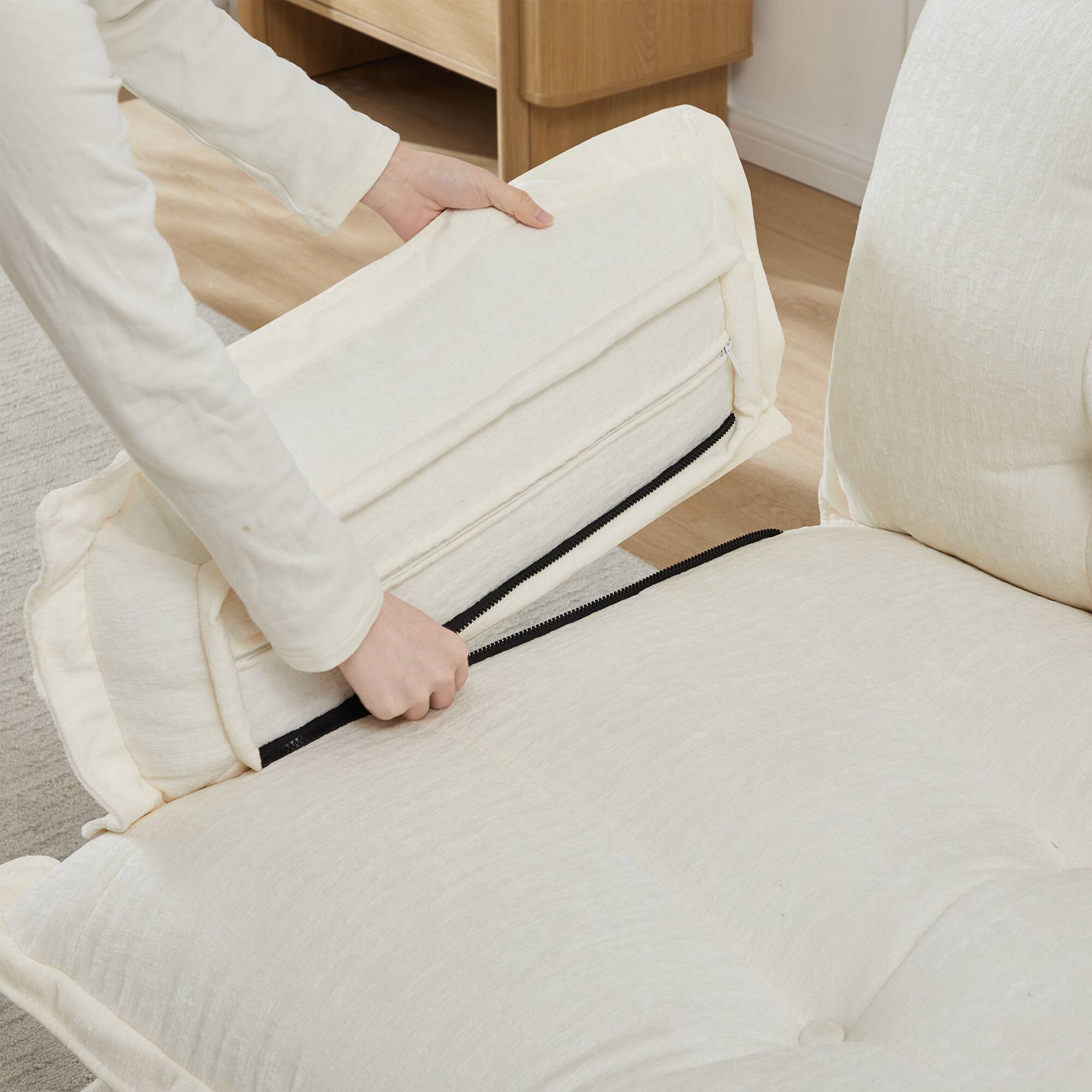 Alt View 8. LOVMOR - 107 inch U Shaped Modular Deep Seat 3 Seat Chenille Sectional Couch Compressed Pack For Bedroom Apartment Cozy - Beige.