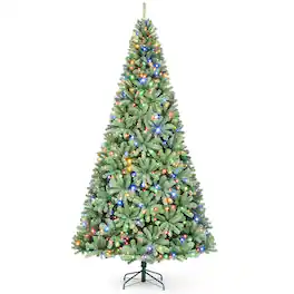 Costway - 9 FT Prelit Christmas Tree with 1000 LED Lights & 2944 PVC Branch Tips, Metal Stand - Green