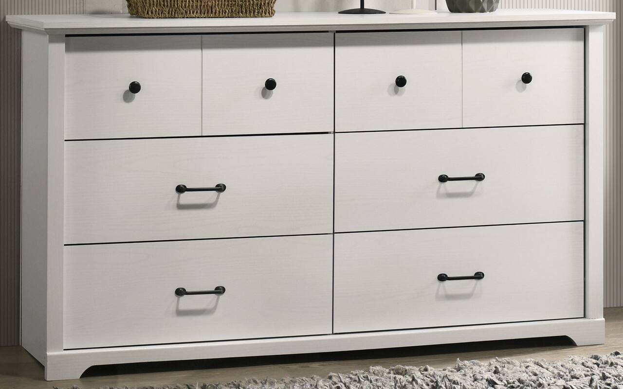 Alt View 2. Forest'nSky - White Wood 6 drawer 57 in. Wide Chest of Drawers for Living Room - White.