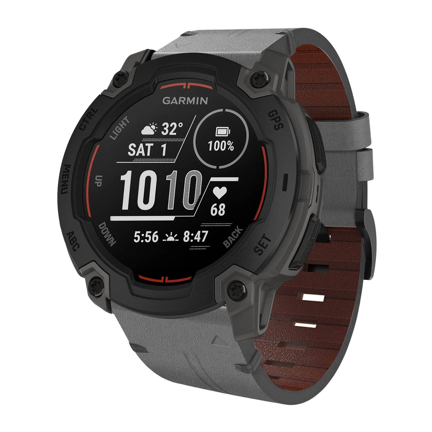 GARMIN CTRL LIGHT 32 GPS SAT 1 100% MENU UP 10:10 68 ABC DOWN 5:56 8:47 BACK SET