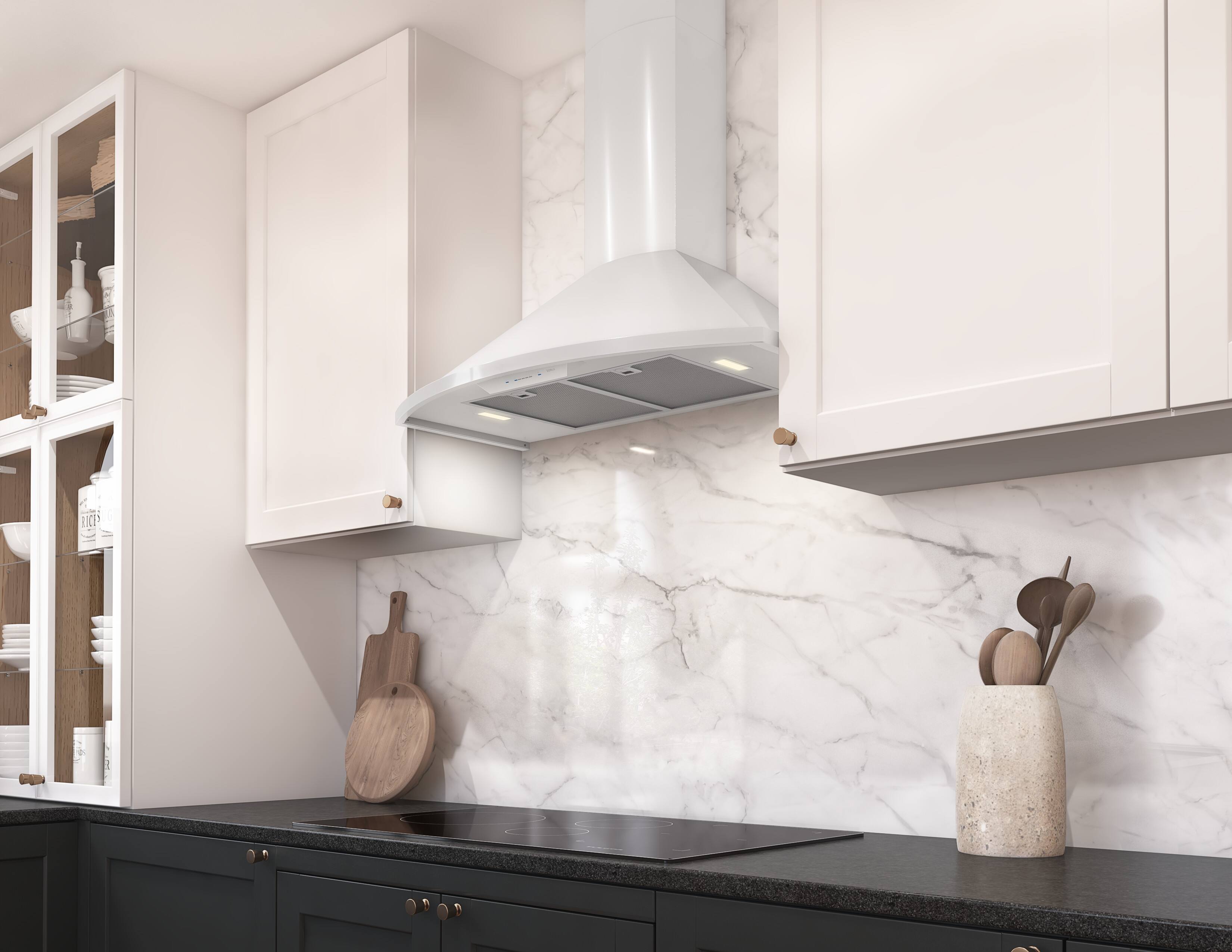 Alt View 12. Zephyr - Savona 30 in. 600 CFM Wall Mount Range Hood with LED Light - White.