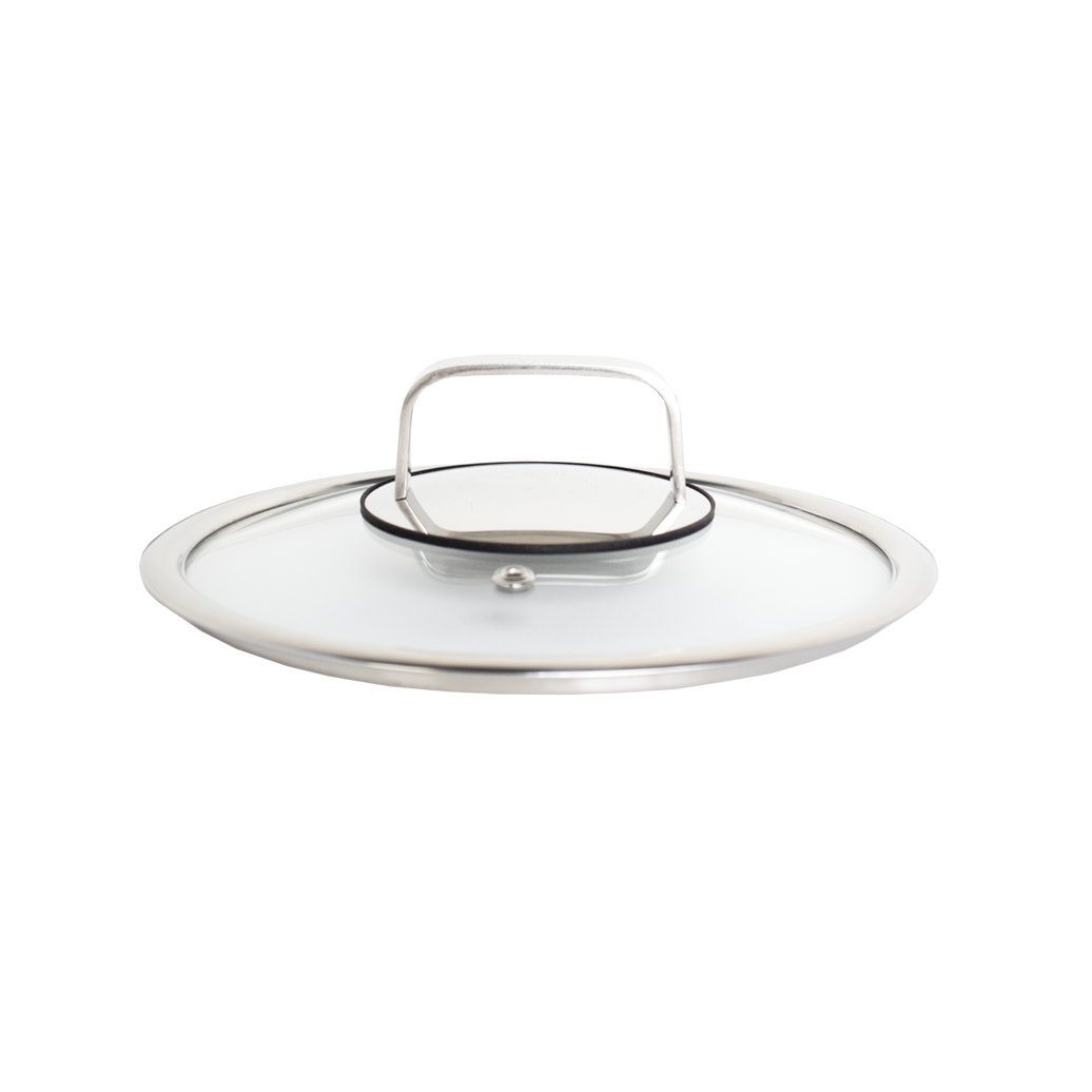 Livwell - DiamondClad™ 8" Tempered Glass Lid with Silicone Rim, Cool Touch Insulated Handle, Dishwasher Safe – Clear - Silver/Glass